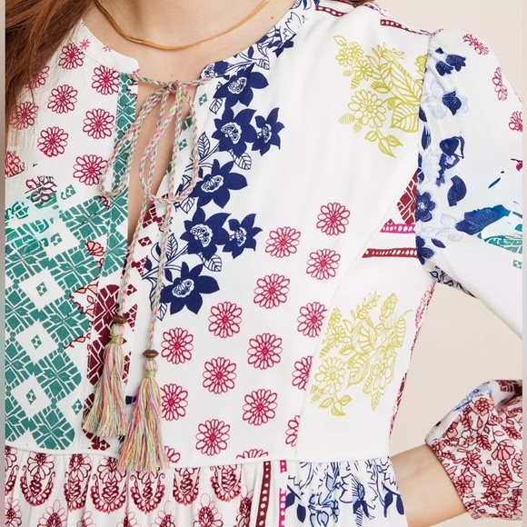 NWT Anthropologie Daniel Rainn Westerly Patchwork Midi Dress Size XSP - Picture 3 of 14